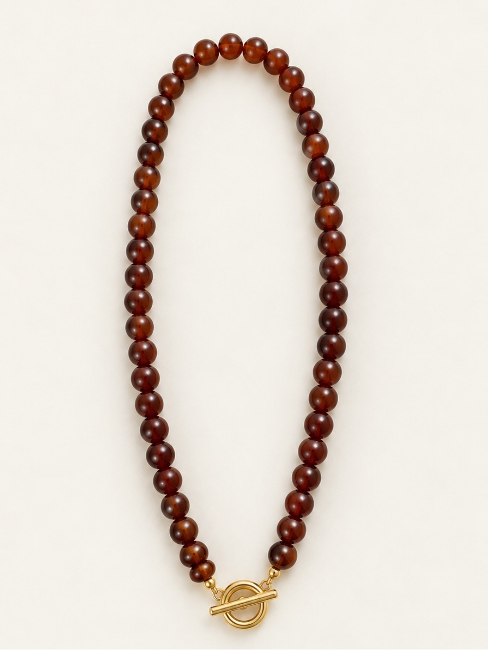 New! Brown Beaded Neutral Gold Toggle Necklace NWOT